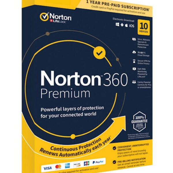 Norton Security Premium – 10 PCs – 1 Year – Bind Account + Key.